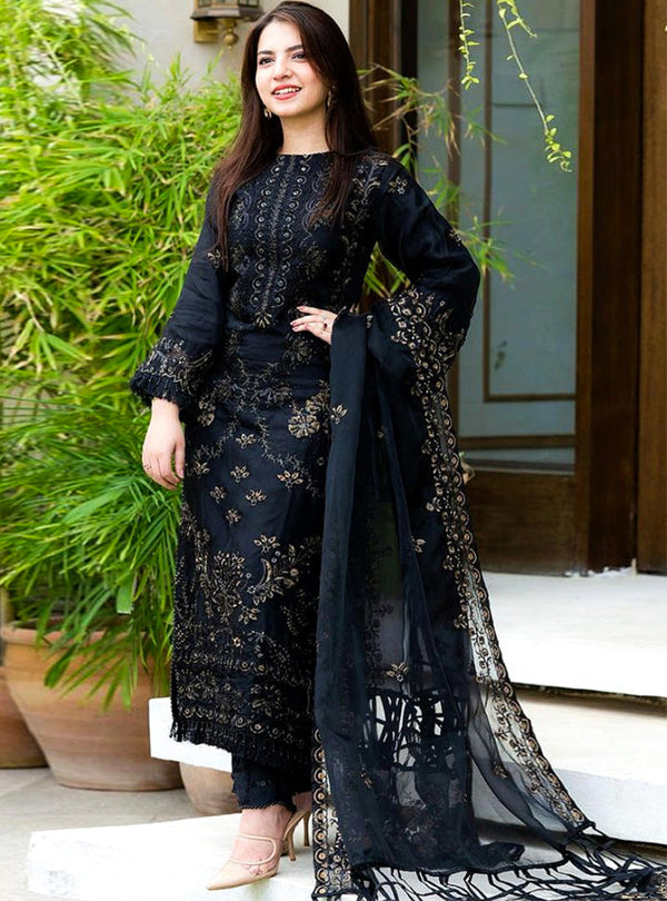 3 Piece Embroidered Lawn Shirt with Embroidered Organza Duppata 1020