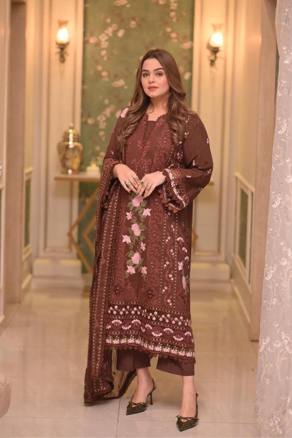 Lawn Unstitched 3pcEmbroidered Collection with Chiffon Dupatta 704
