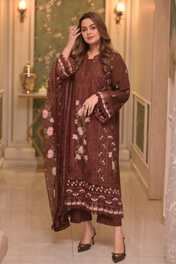 Lawn Unstitched 3pcEmbroidered Collection with Chiffon Dupatta 704