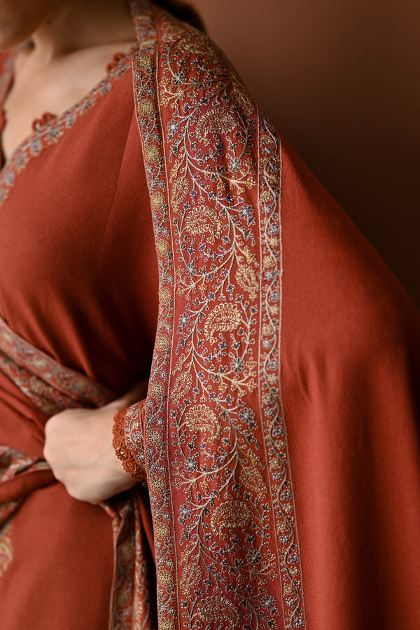 BATIK-3PC DHANAK EMBROIDERED SHIRT WITH DHANAK EMBROIDERED SHAWL AND TROUSER- 679