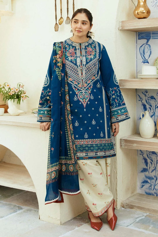 3 Piece Embroidered Lawn Shirt and Trouser with Printed Poly Lawn Dupatta ZS50L