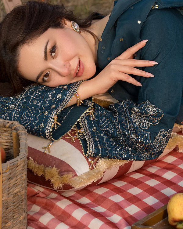 Dhanak-3PC Embroidered Shirt with Organza Embroidered Dupatta- 1350