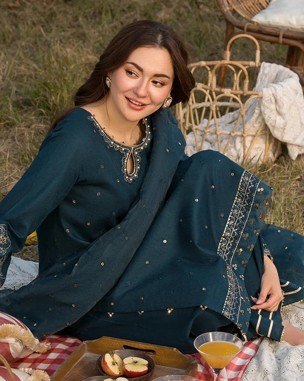 Dhanak-3PC Embroidered Shirt with Organza Embroidered Dupatta- 1350