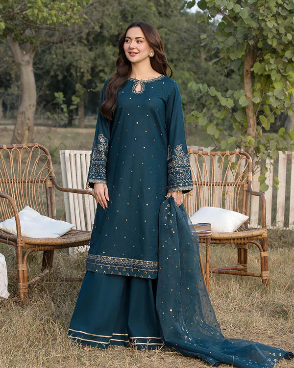 Dhanak-3PC Embroidered Shirt with Organza Embroidered Dupatta- 1350