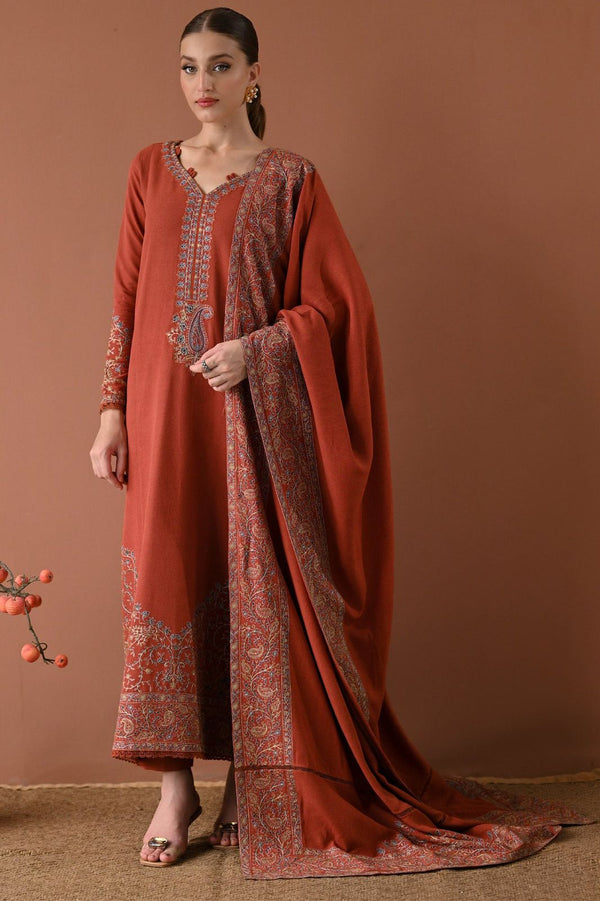 BATIK-3PC DHANAK EMBROIDERED SHIRT WITH DHANAK EMBROIDERED SHAWL AND TROUSER- 679