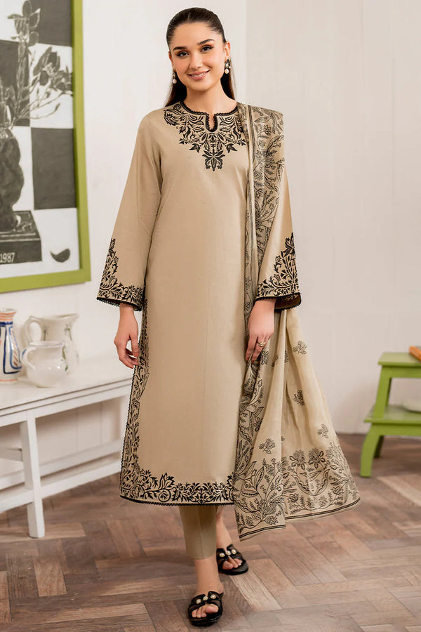 3PC DHANAK EMBROIDERED UNSTITCHED DRESS - 221