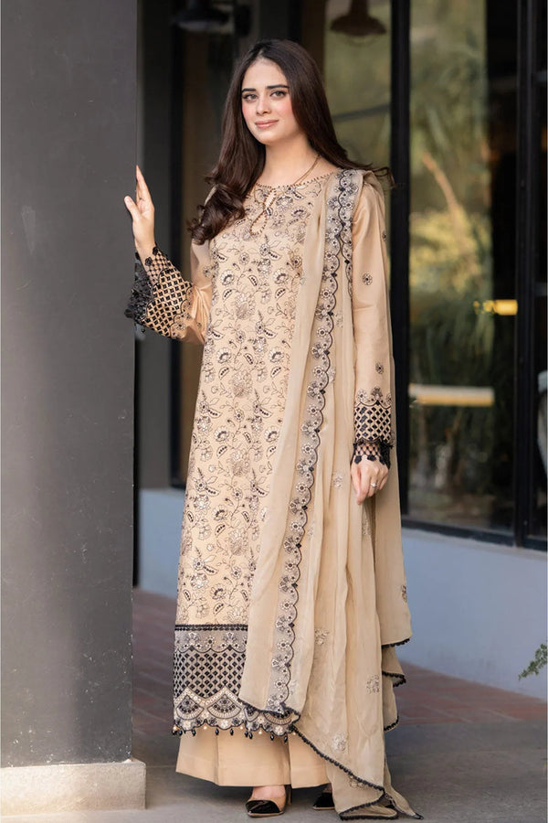 3PC DHANAK EMBROIDERED UNSTITCHED DRESS - 223