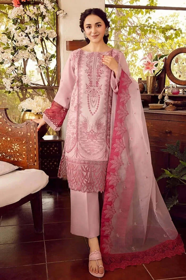3 Piece Embroidered Lawn Shirt with Embroidered Organza Dupatta RA46