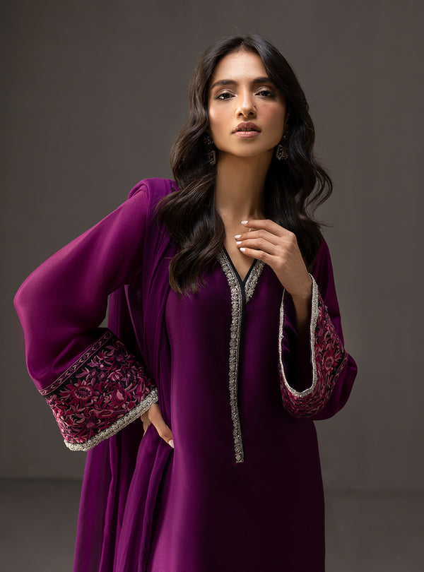 3 Piece Unstitched Embroidered and Printed SIlk Suit 226