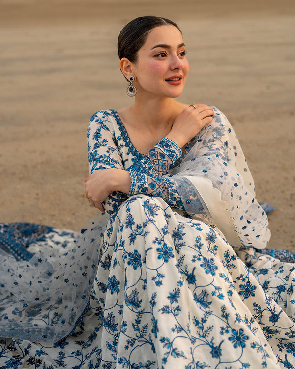 3PC LAWN EMBROIDERED SHIRT WITH NET EMBROIDERED DUPATTA AND TROUSER V718