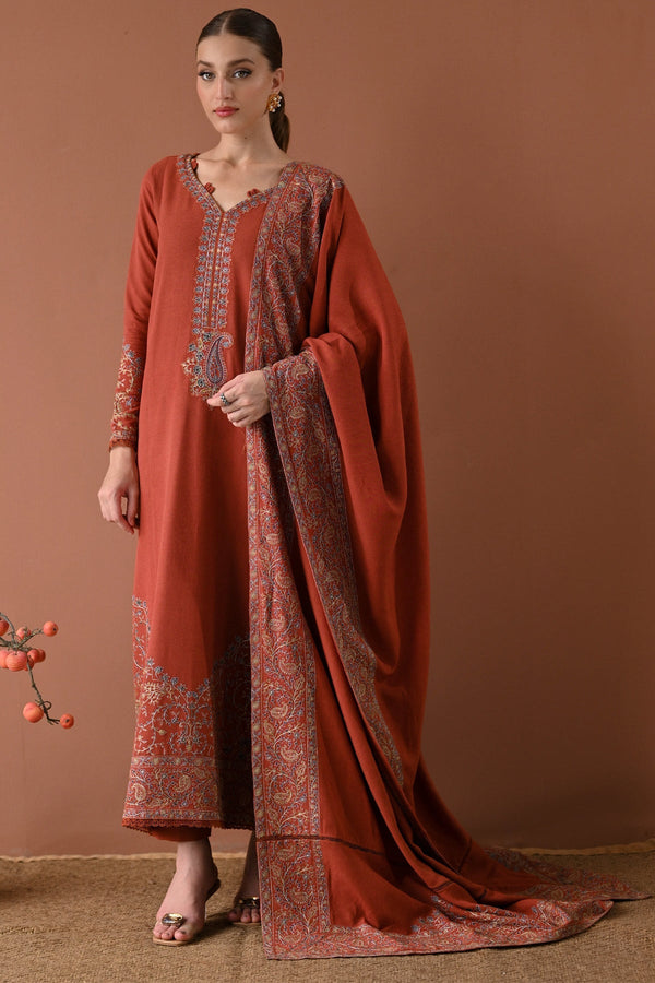 BATIK-3PC DHANAK EMBROIDERED SHIRT WITH DHANAK EMBROIDERED SHAWL AND TROUSER- 679
